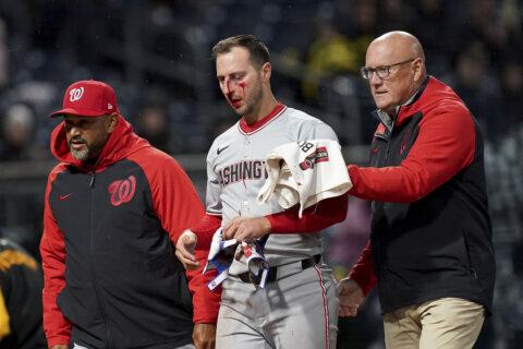 Paul DeJong taking batting practice as he recovers from getting hit in the face by a pitch